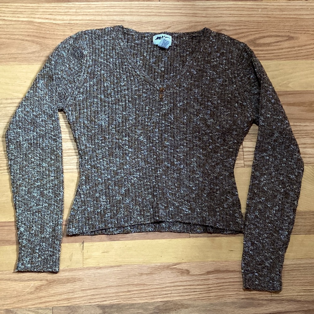 Imy Brown Nubby Knit Pullover Sweater, Size L, 68 Acrylic 31 Polyester, 11 nylon